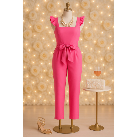 Lilly Pulitzer Women's Eppley Jumpsuit Flutter Sleeve Prosecco Pink Size 14 - Picture 1 of 7